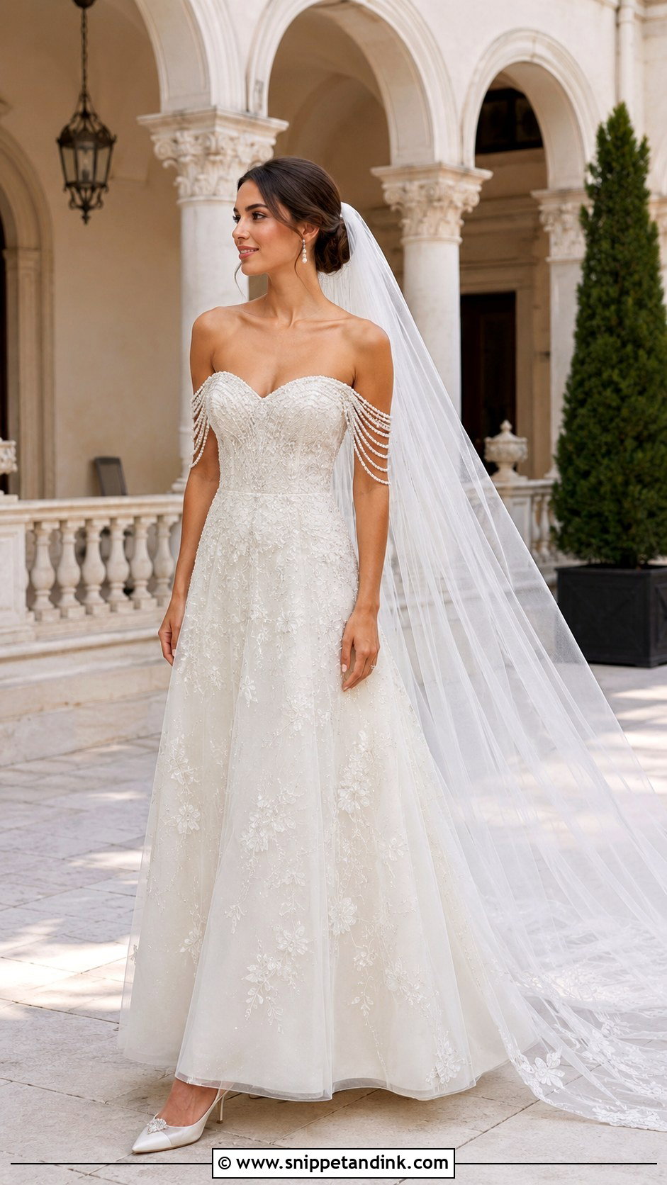 Off The Shoulder Beaded Bridal Gown - Snippet and Ink - 20 Beaded Bridal Gown Ideas