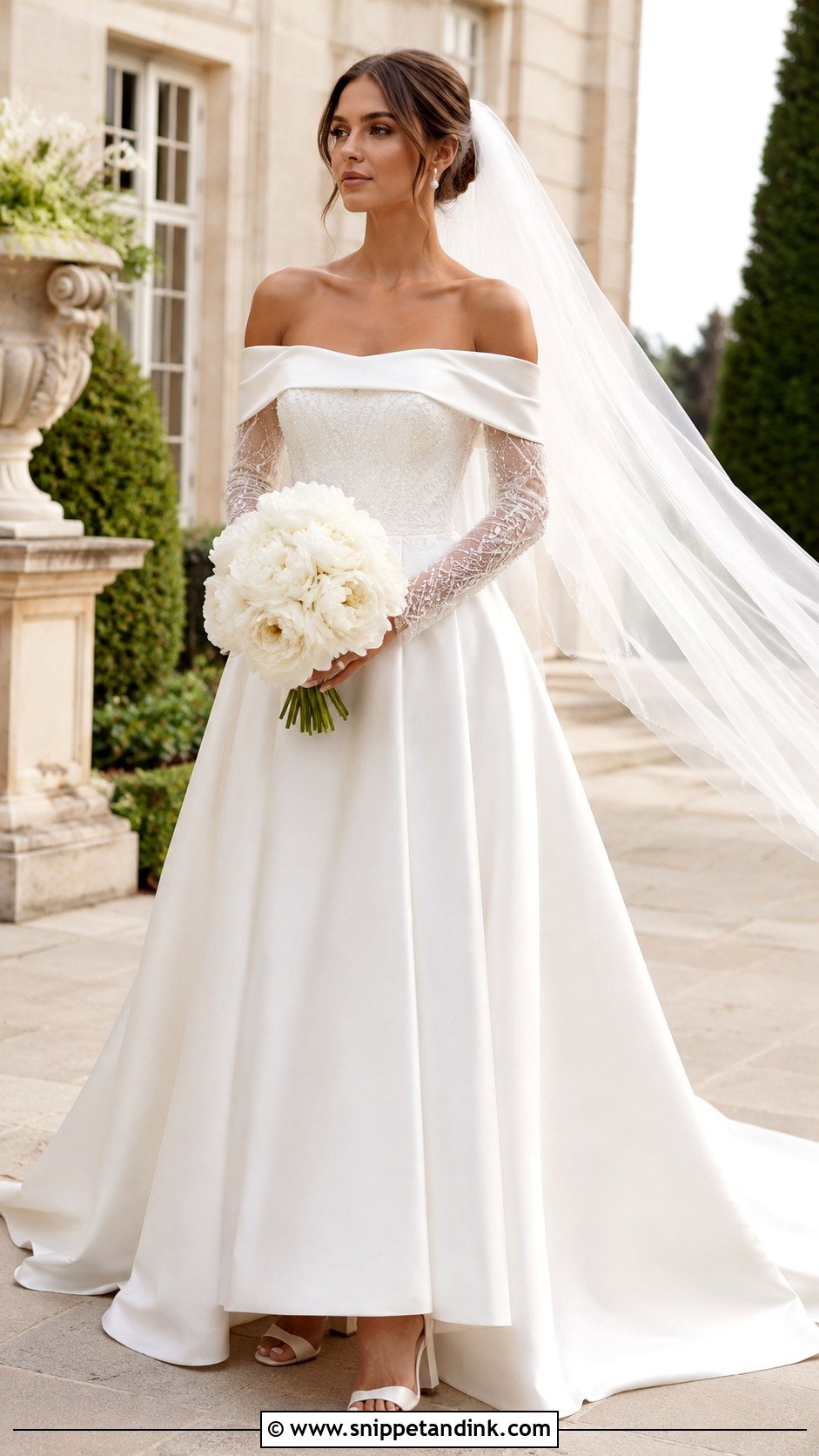 Off The Shoulder Beaded Wedding Dress With Long Sleeves - Snippet and Ink - 20 Long Sleeve Beaded Wedding Dress Ideas