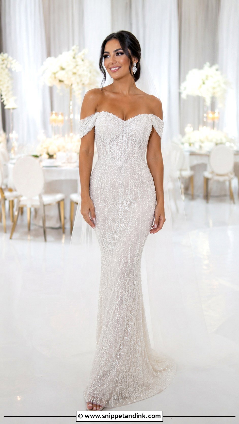Off The Shoulder Beaded Wedding Dress - Snippet and Ink - 30 Off the Shoulder Wedding Dresses