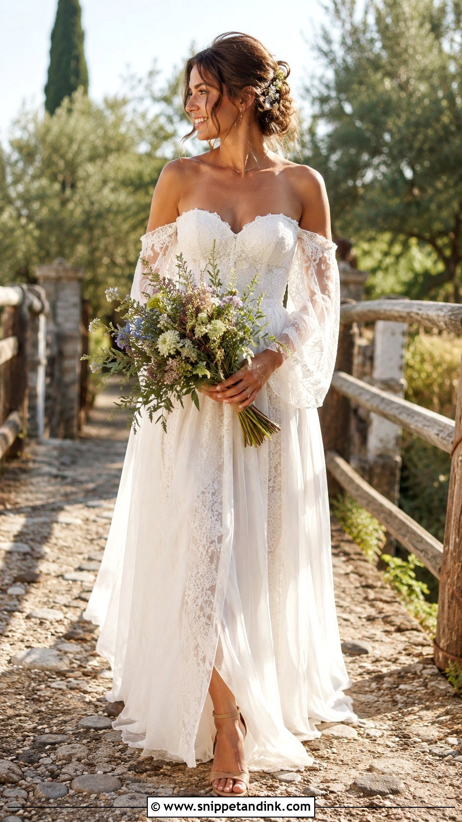 Off The Shoulder Boho Wedding Dress - Snippet and Ink - 30 Off the Shoulder Wedding Dresses