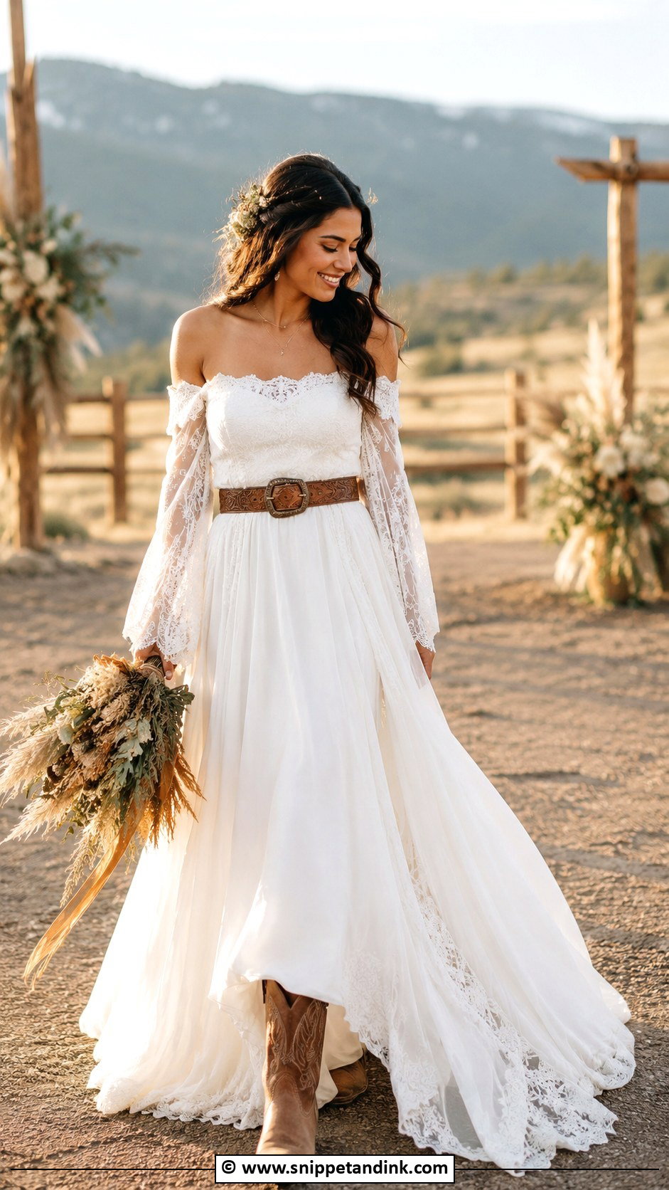 Off The Shoulder Boho Western Wedding Dress - Snippet and Ink - 25 Boho Western Wedding Dress Ideas