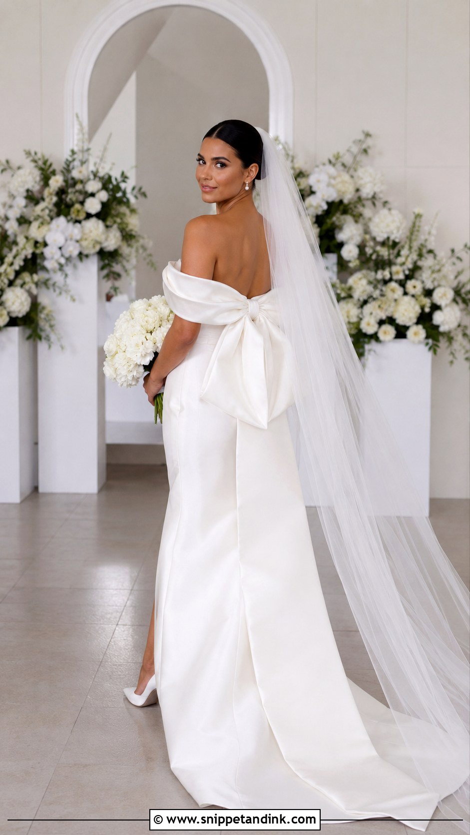 Off The Shoulder Bow Wedding Dress - Snippet and Ink - 25 Off the Shoulder Wedding Dress Ideas