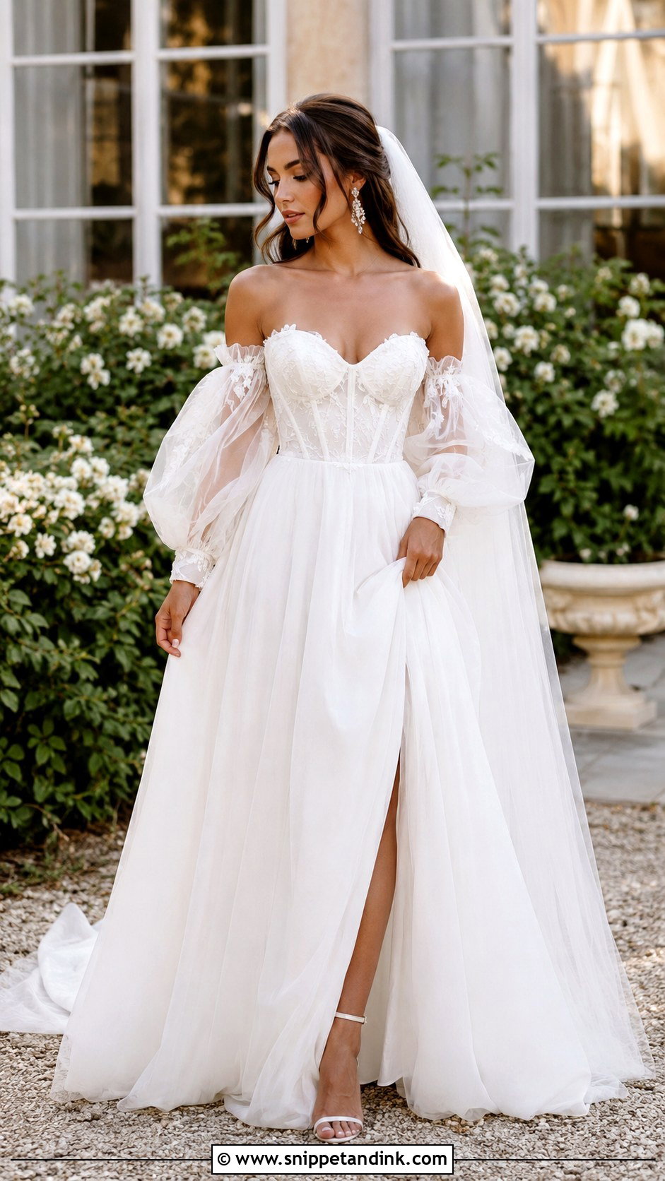 Off The Shoulder Bubble Sleeve Wedding Dress - Snippet and Ink - 20 Bubble Sleeve Wedding Dress Ideas