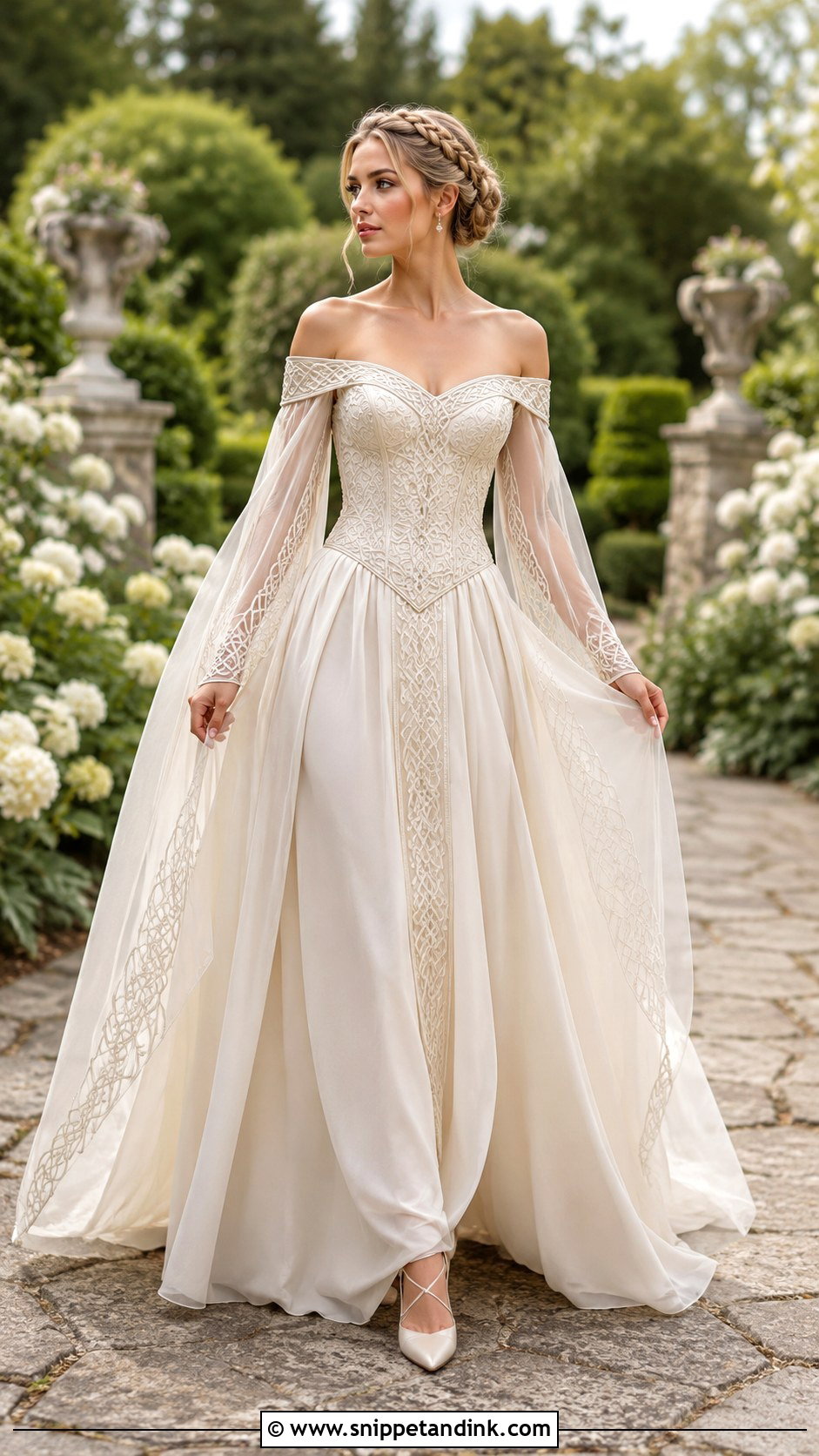Off The Shoulder Celtic Wedding Dress - Snippet and Ink - 20 Celtic Wedding Dresses