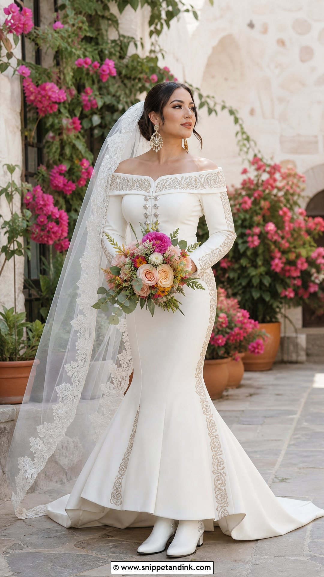 Off The Shoulder Charro Wedding Dress - Snippet and Ink - 25 Charro Wedding Dress Ideas
