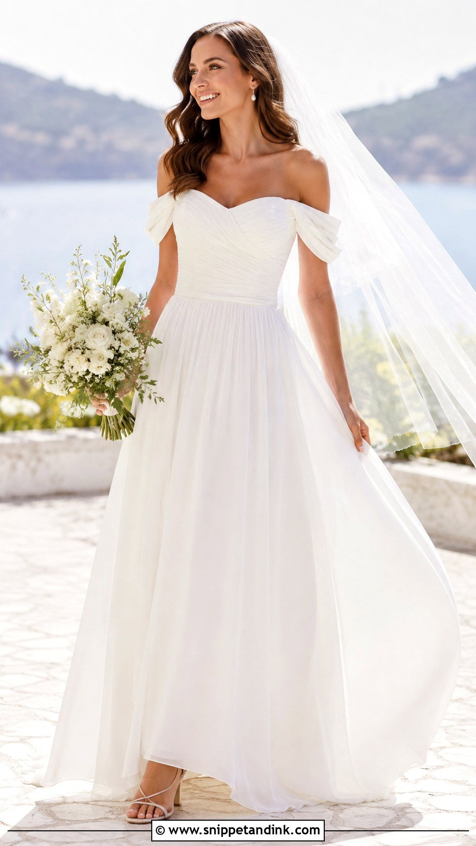 Off The Shoulder Chiffon Wedding Dress - Snippet and Ink - 30 Off the Shoulder Wedding Dresses