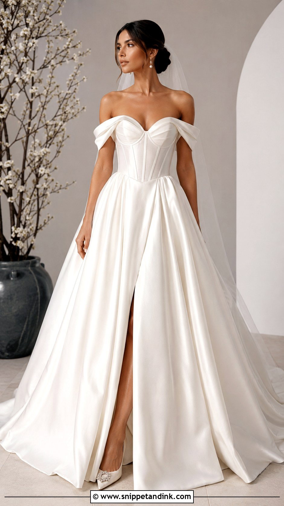 Off The Shoulder Corset Wedding Dress - Snippet and Ink - 25 Off the Shoulder Wedding Dress Ideas