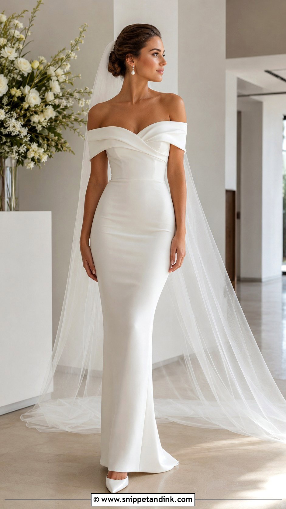 Off The Shoulder Crepe Bodycon Wedding Dress - Snippet and Ink - 20 Bodycon Wedding Dresses