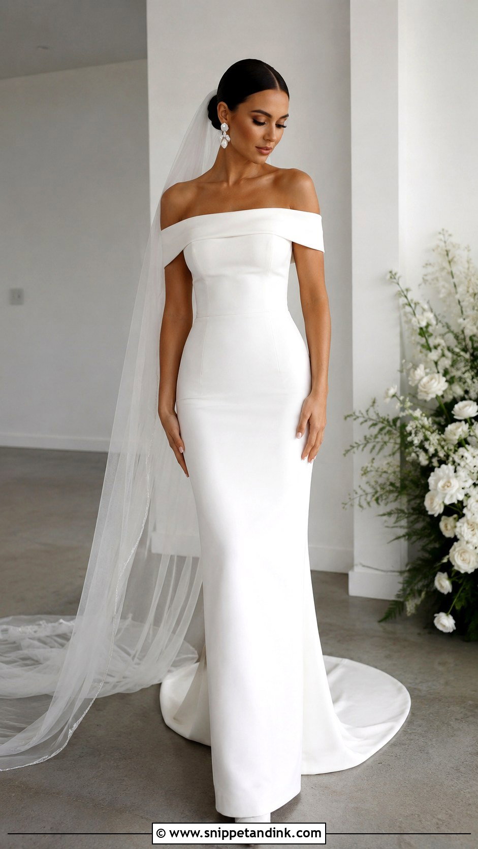 Off The Shoulder Crepe Wedding Dress - Snippet and Ink - 30 Off the Shoulder Wedding Dresses