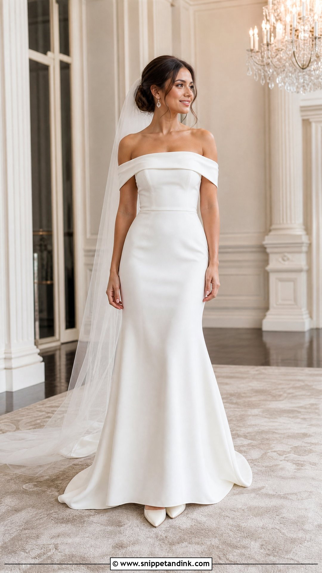 Off The Shoulder Crepe Wedding Dress - Snippet and Ink - 25 Simple Romantic Wedding Dress Ideas