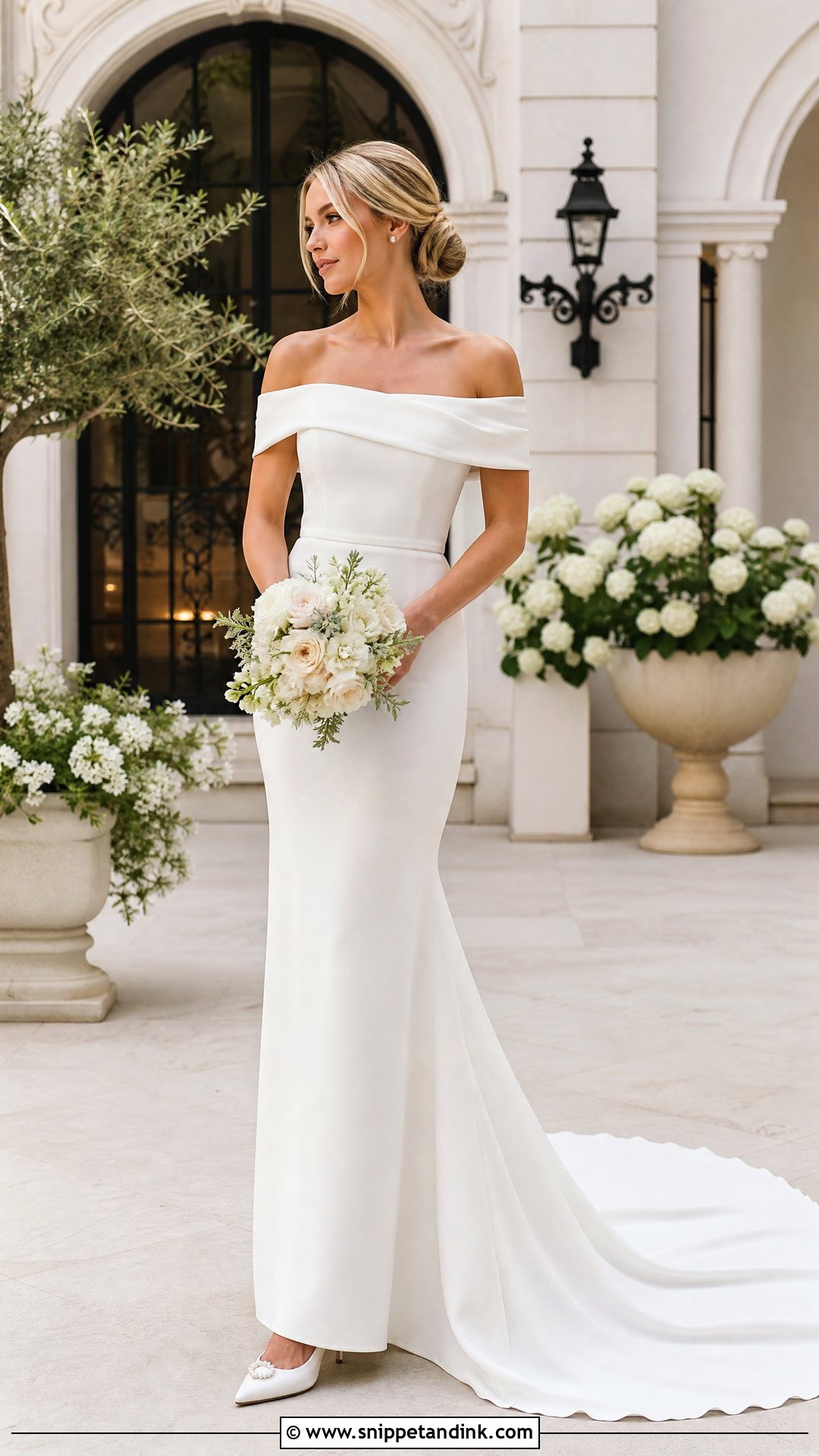 Off The Shoulder Crepe Wedding Dress - Snippet and Ink - 25 Crepe Wedding Dress Ideas