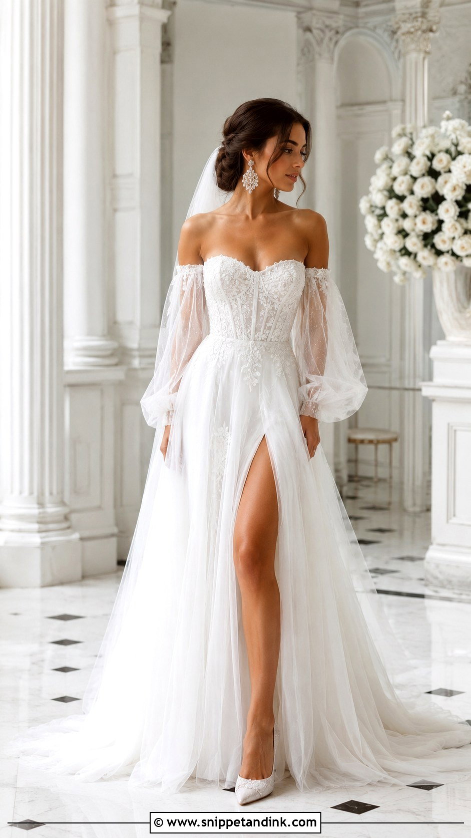 Off The Shoulder Detachable Sleeve Wedding Dress - Snippet and Ink - 30 Off the Shoulder Wedding Dresses