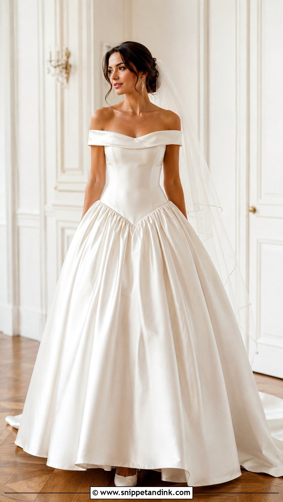 Off The Shoulder Drop Waist Ball Gown Wedding Dress - Snippet and Ink - 25 Drop Waist Wedding Dress Ball Gown Ideas