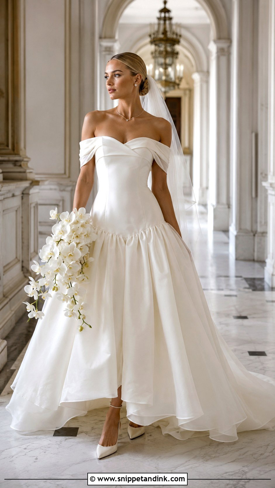 Off The Shoulder Drop Waist Wedding Dress - Snippet and Ink - 20 Dropwaist Wedding Dresses
