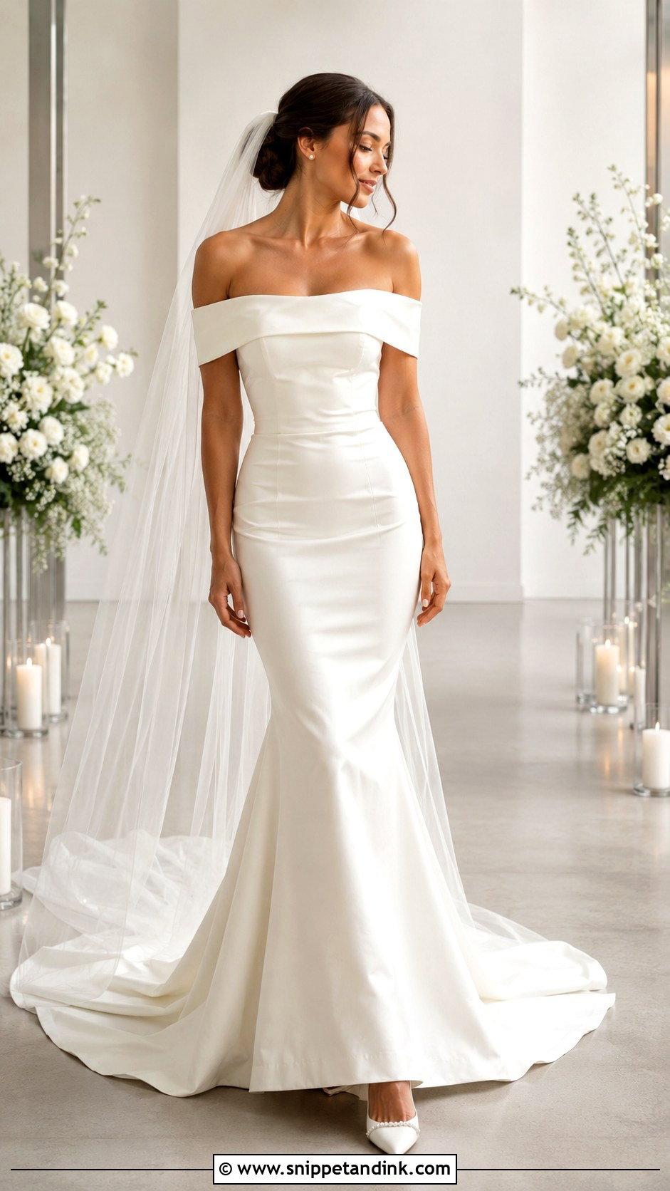 Off The Shoulder Fishtail Wedding Dress - Snippet and Ink - 20 Fishtail Wedding Dresses