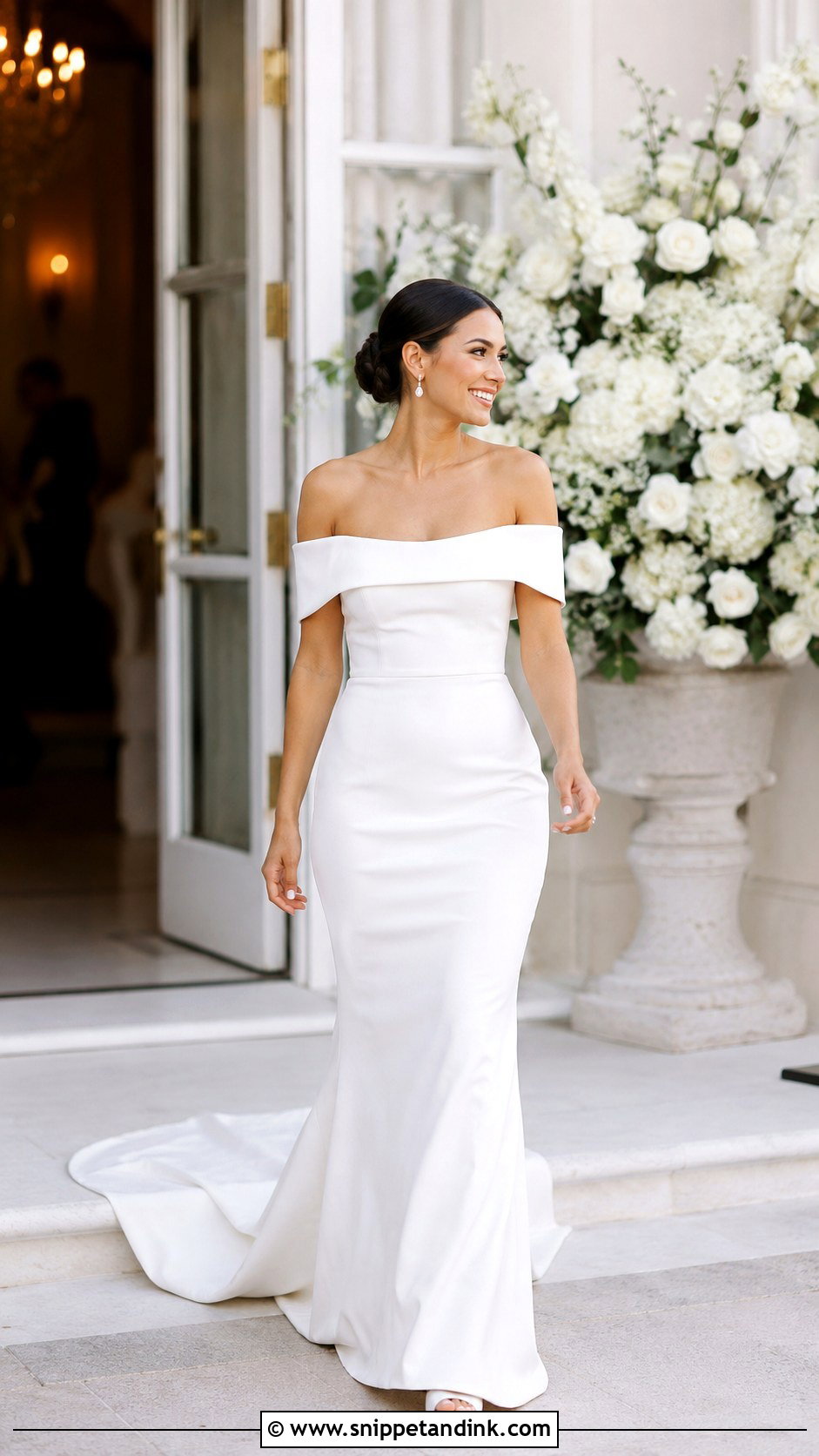 Off The Shoulder Fitted Wedding Dress - Snippet and Ink - 25 Form Fitting Wedding Dress Ideas