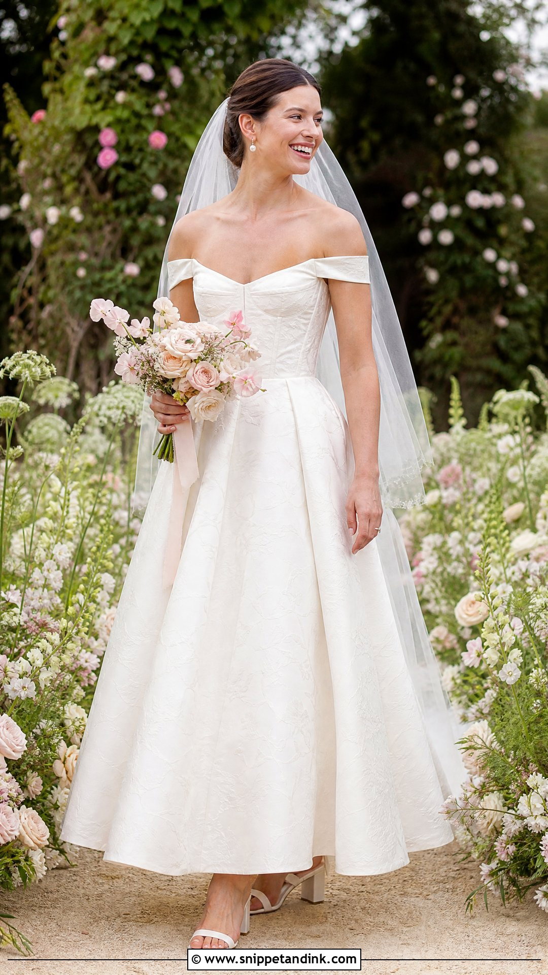 Off The Shoulder Garden Wedding Dress - Snippet and Ink - 20 Outdoor Wedding Dresses