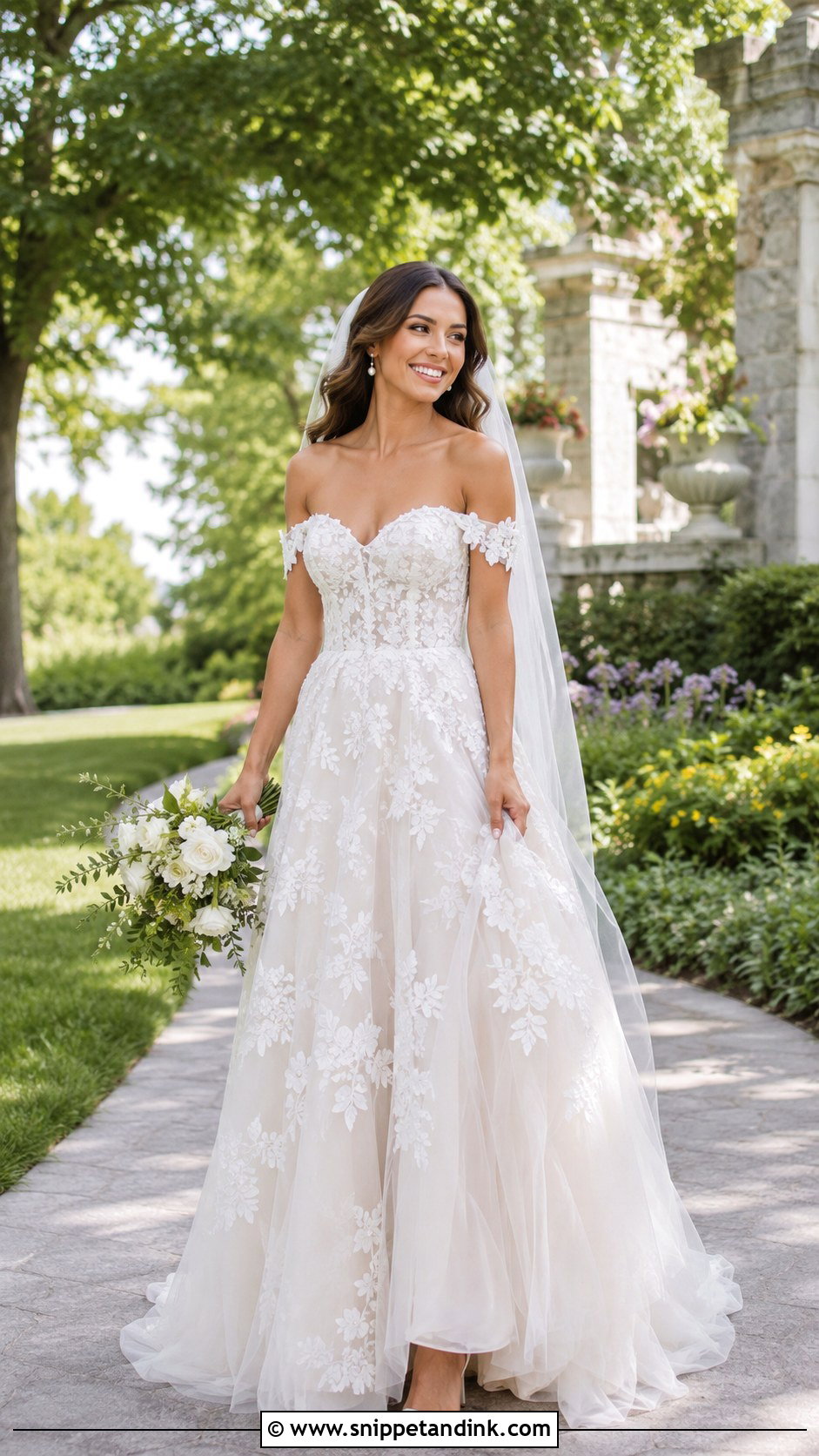 Off The Shoulder Garden Wedding Dress - Snippet and Ink - 25 Off the Shoulder Wedding Dress Ideas