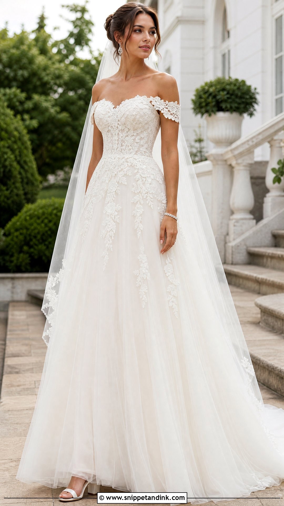 Off The Shoulder Lace Applique Wedding Dress - Snippet and Ink - 20 Lace Applique Wedding Dress Ideas