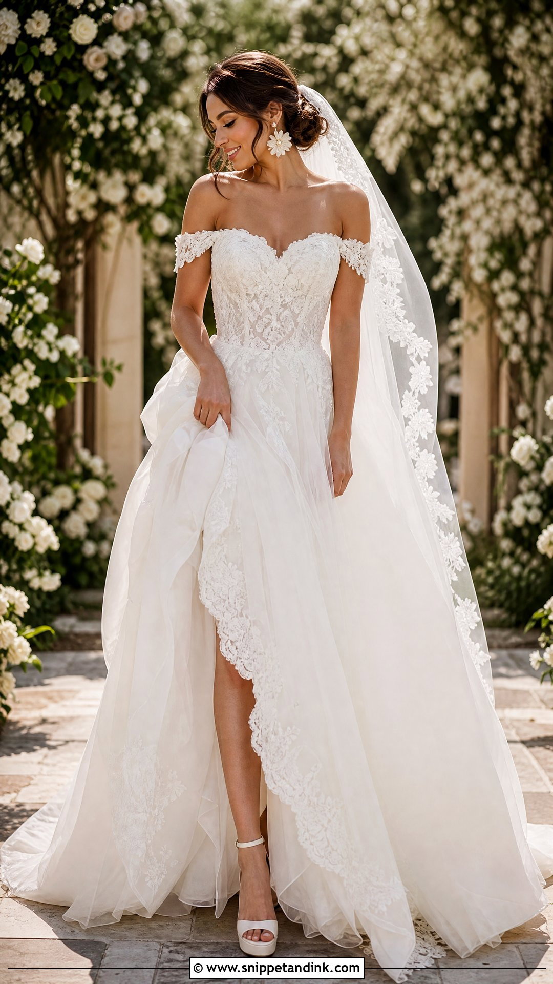 Off The Shoulder Lace Ball Gown Wedding Dress - Snippet and Ink - 20 Big Wedding Dresses Ball Gown