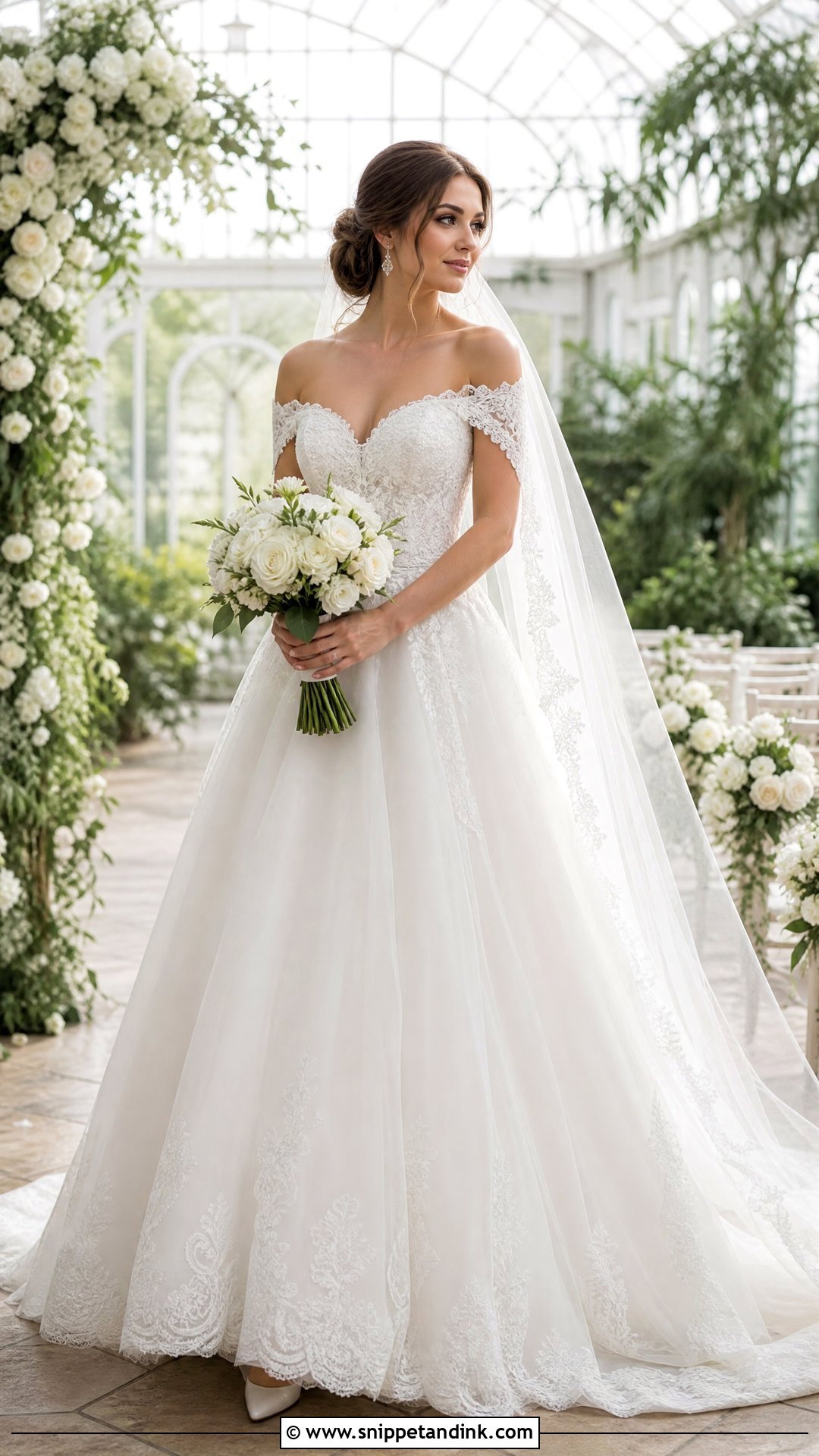 Off The Shoulder Lace Ballgown Wedding Dress - Snippet and Ink - 20 Wedding Gown Ballgown Ideas