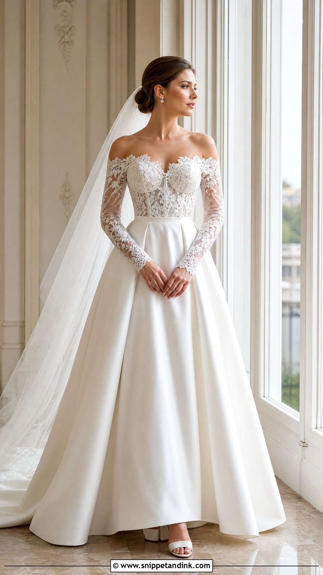 Off The Shoulder Lace Bodice Wedding Dress - Snippet and Ink - 20 Lace Bodice Wedding Dress Ideas