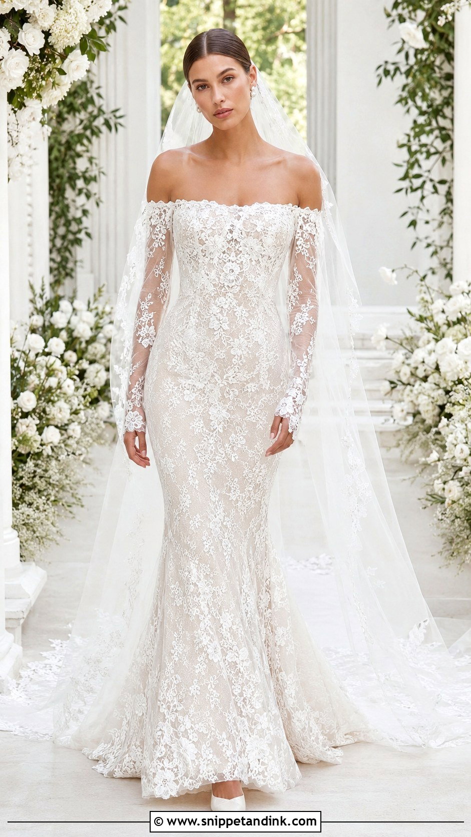 Off The Shoulder Lace Mermaid Wedding Dress - Snippet and Ink - 20 Haley Bieber Wedding Dress Ideas