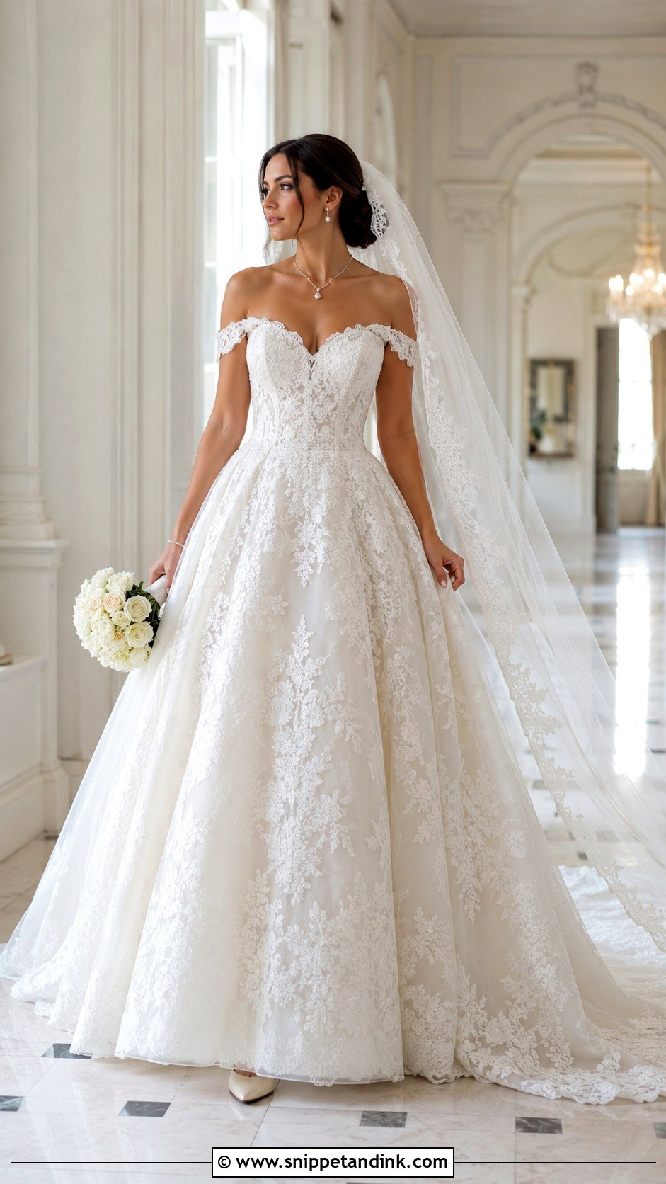 Off The Shoulder Lace Princess Wedding Dress - Snippet and Ink - 20 Big Poofy Princesses Wedding Dresses