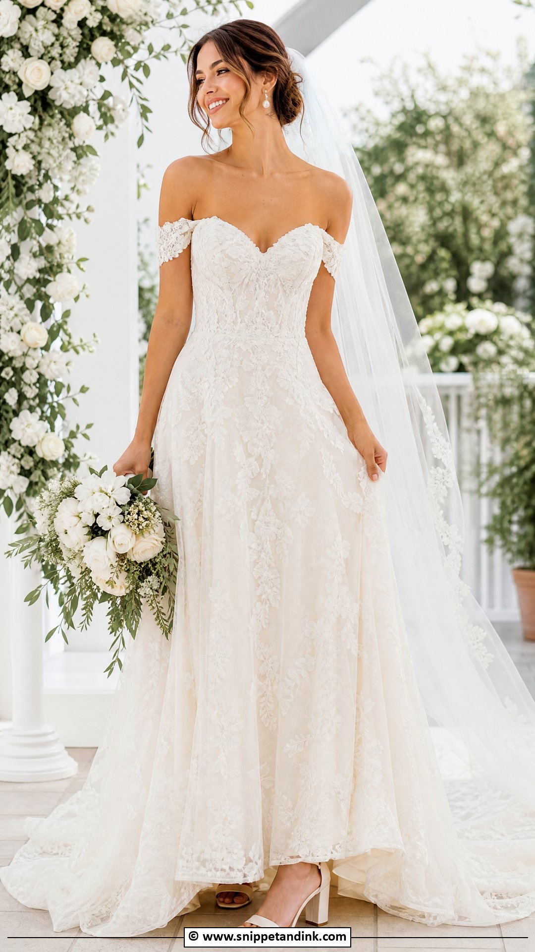 Off The Shoulder Lace Wedding Dress - Snippet and Ink - 35 Lace Wedding Dress Ideas