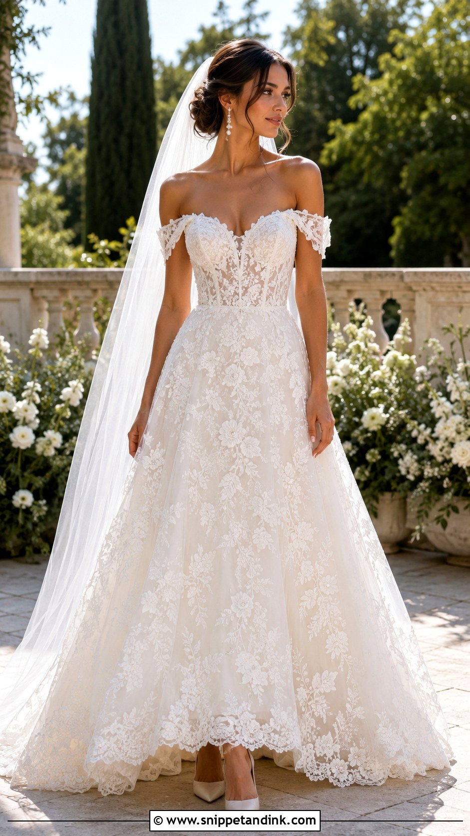 Off The Shoulder Lace Wedding Dress - Snippet and Ink - 30 Off the Shoulder Wedding Dresses