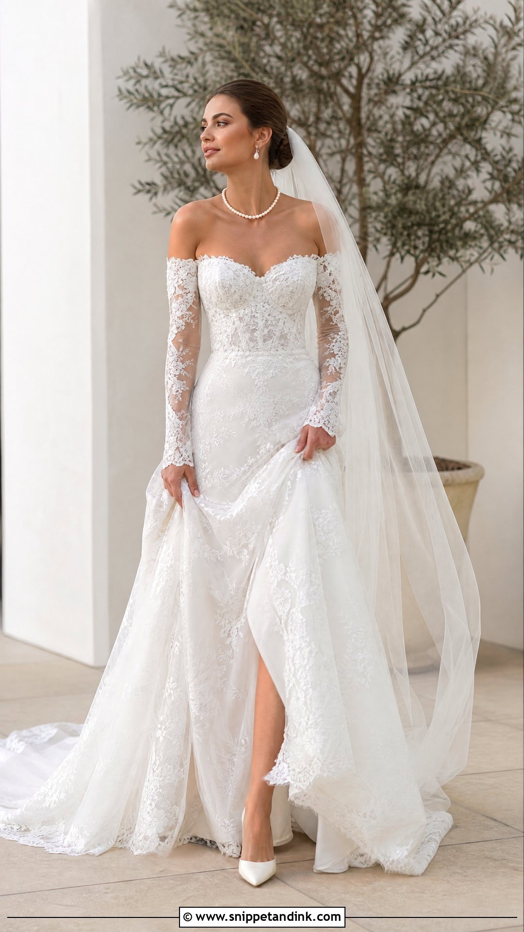 Off The Shoulder Lace Wedding Dress - Snippet and Ink - 20 Wedding Dress with Lace Ideas