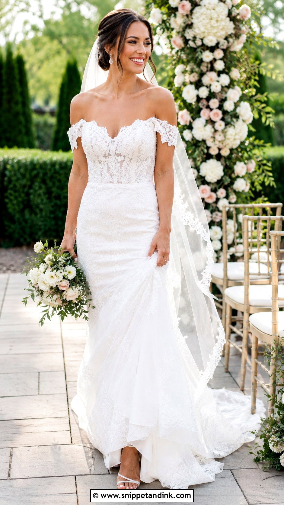Off The Shoulder Lace Wedding Dress - Snippet and Ink - 25 Romantic Lace Wedding Dress Ideas