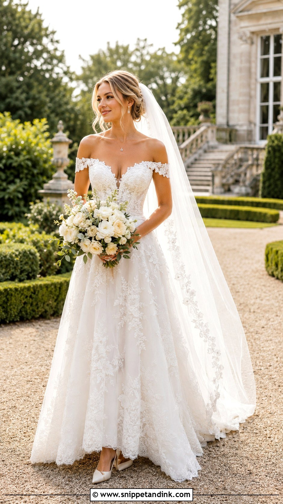 Off The Shoulder Lace Wedding Dress - Snippet and Ink - 20 Lace Bride Dress Ideas