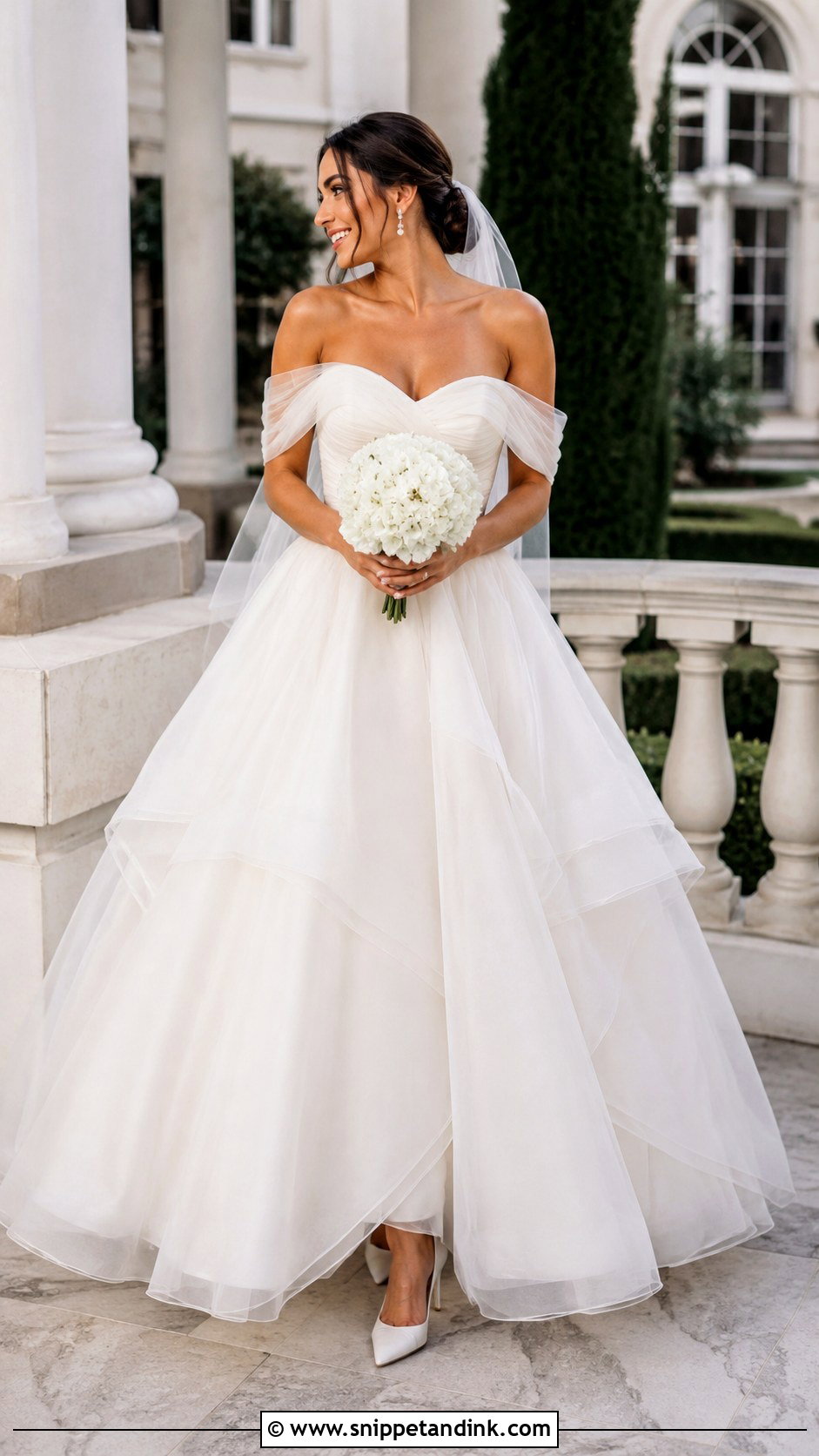 Off The Shoulder Layered Tulle Wedding Dress - Snippet and Ink - 20 Layered Tulle Wedding Dress Ideas