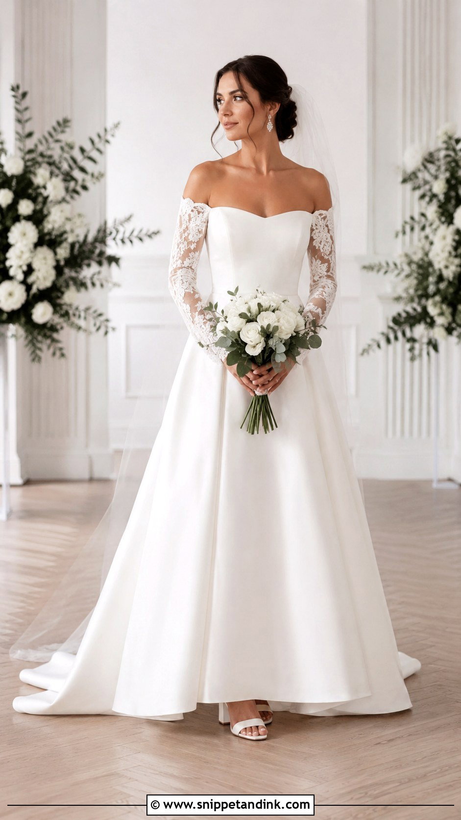 Off The Shoulder Long Sleeve A Line Wedding Dress - Snippet and Ink - 25 Off the Shoulder Long Sleeve Wedding Dress Ideas