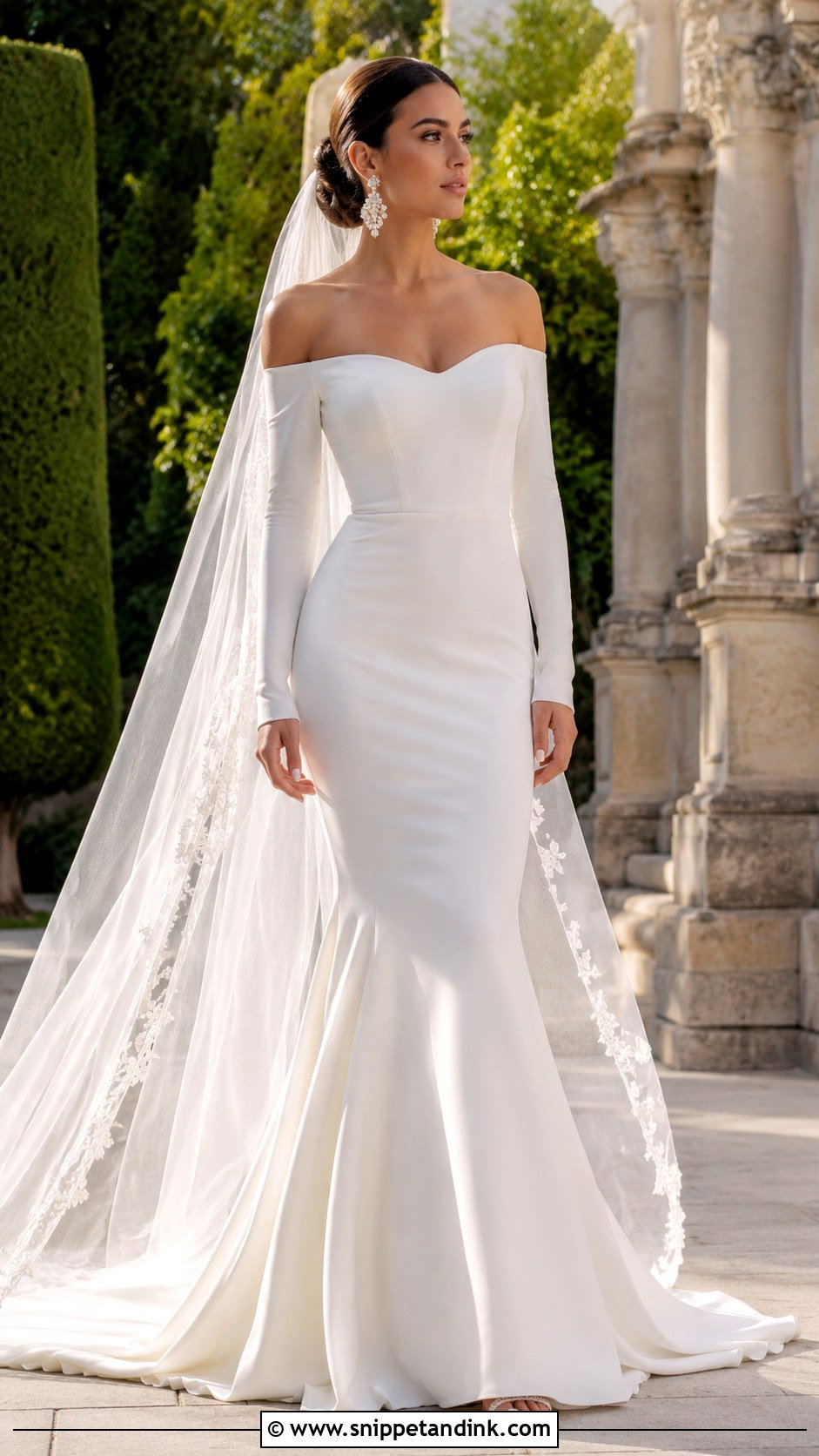 Off The Shoulder Long Sleeve Fitted Wedding Dress - Snippet and Ink - 20 Long Sleeve Fitted Wedding Dress Ideas