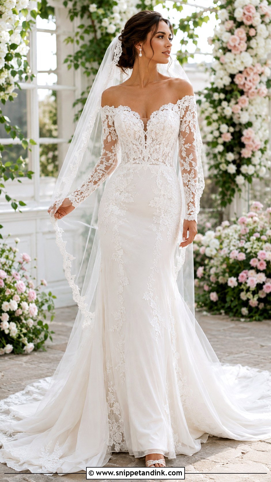Off The Shoulder Long Sleeve Lace Wedding Dress - Snippet and Ink - 25 Off the Shoulder Long Sleeve Wedding Dress Ideas