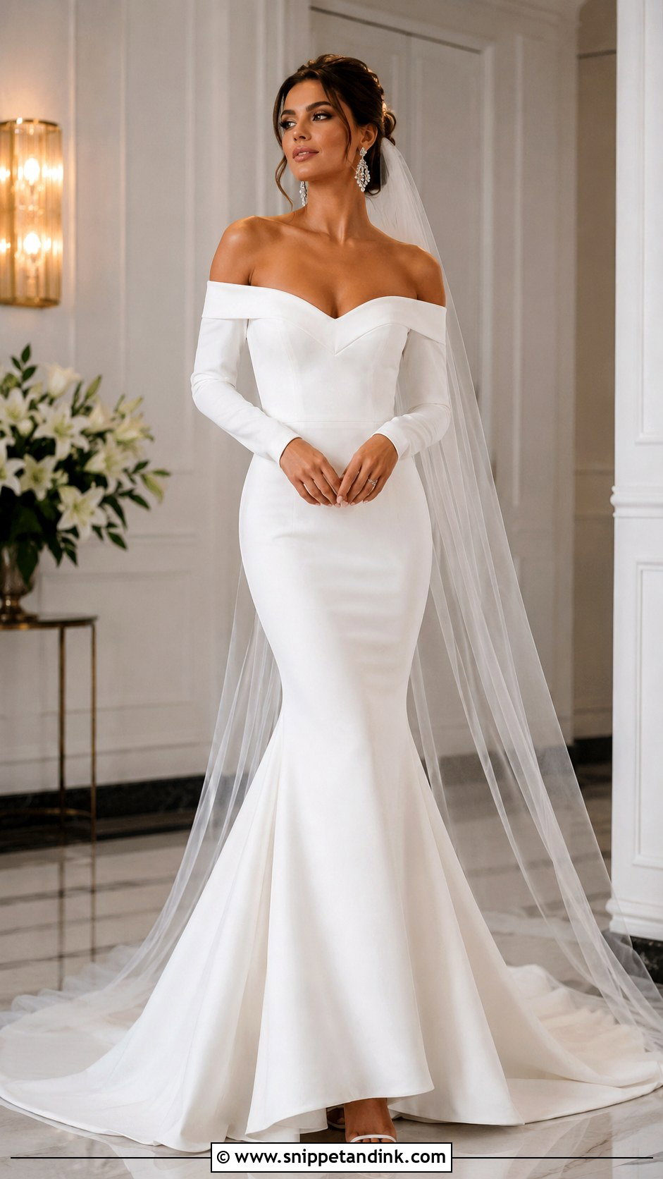 Off The Shoulder Long Sleeve Mermaid Wedding Dress - Snippet and Ink - 25 Off the Shoulder Long Sleeve Wedding Dress Ideas