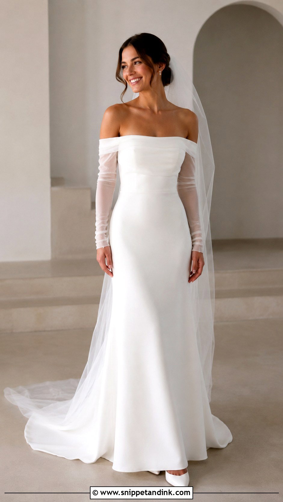 Off The Shoulder Long Sleeve Petite Wedding Dress - Snippet and Ink - 25 Off the Shoulder Long Sleeve Wedding Dress Ideas