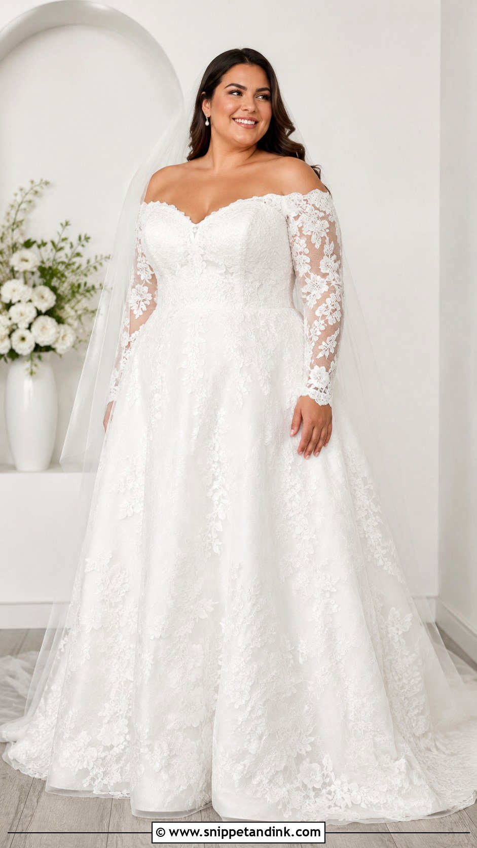 Off The Shoulder Long Sleeve Plus Size Wedding Dress - Snippet and Ink - 25 Off the Shoulder Long Sleeve Wedding Dress Ideas