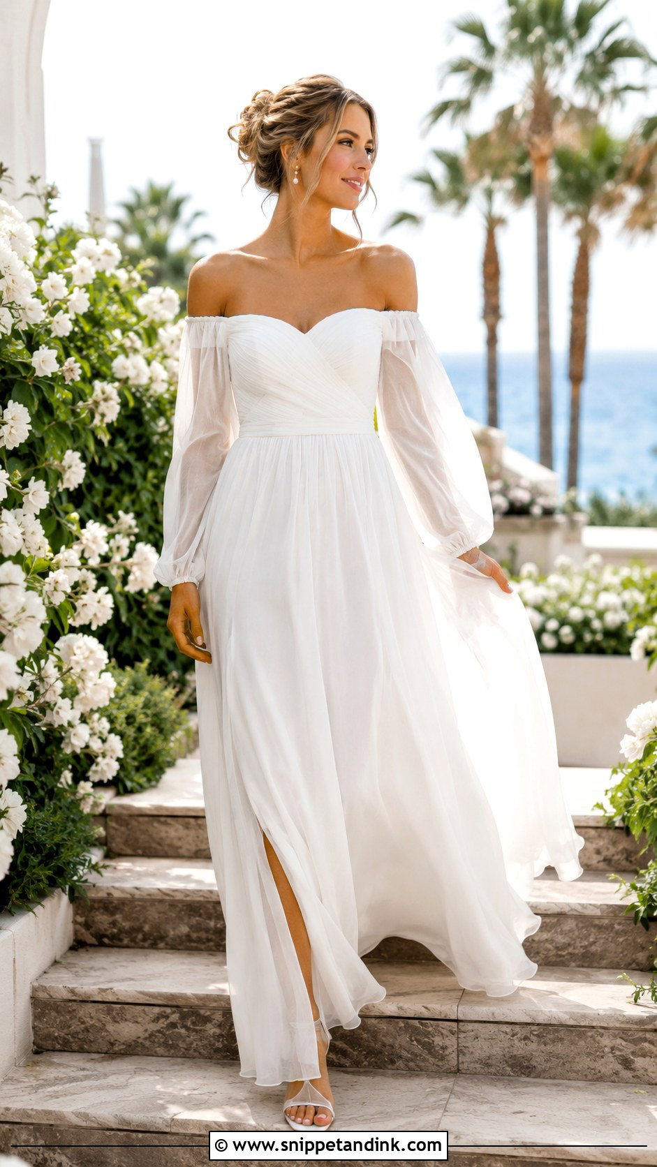Off The Shoulder Long Sleeve Summer Wedding Dress - Snippet and Ink - 25 Off the Shoulder Long Sleeve Wedding Dress Ideas