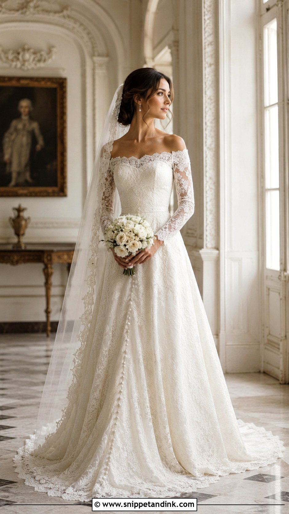 Off The Shoulder Long Sleeve Vintage Wedding Dress - Snippet and Ink - 25 Off the Shoulder Long Sleeve Wedding Dress Ideas