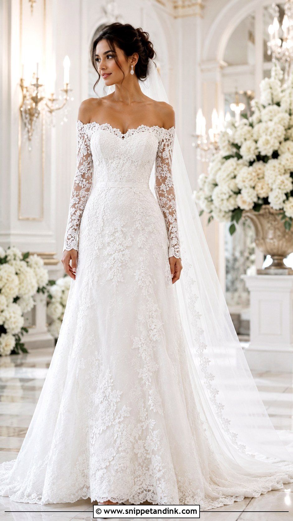 Off The Shoulder Long Sleeve Wedding Dress - Snippet and Ink - 30 Off the Shoulder Wedding Dresses
