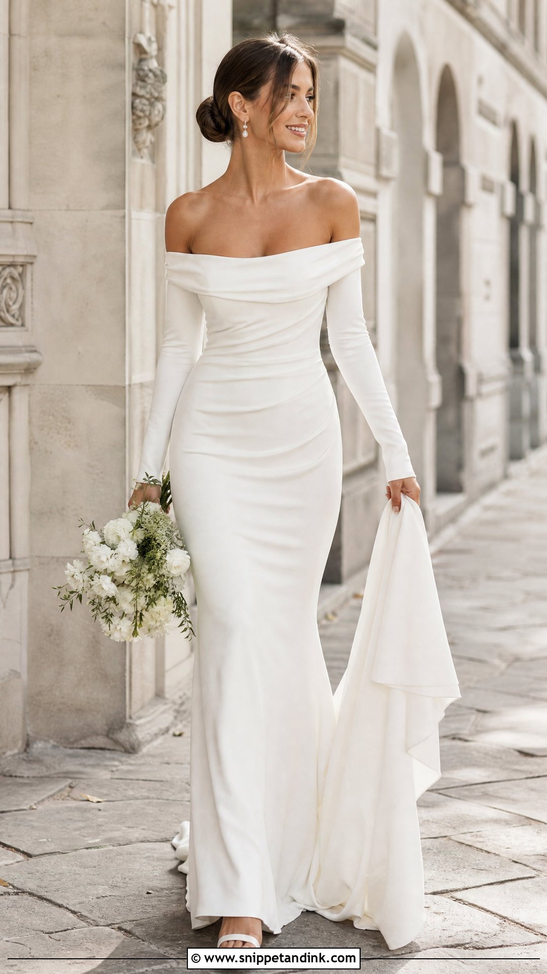 Off The Shoulder Long Sleeve Wedding Dress - Snippet and Ink - 25 Timeless Wedding Dresses with Sleeves