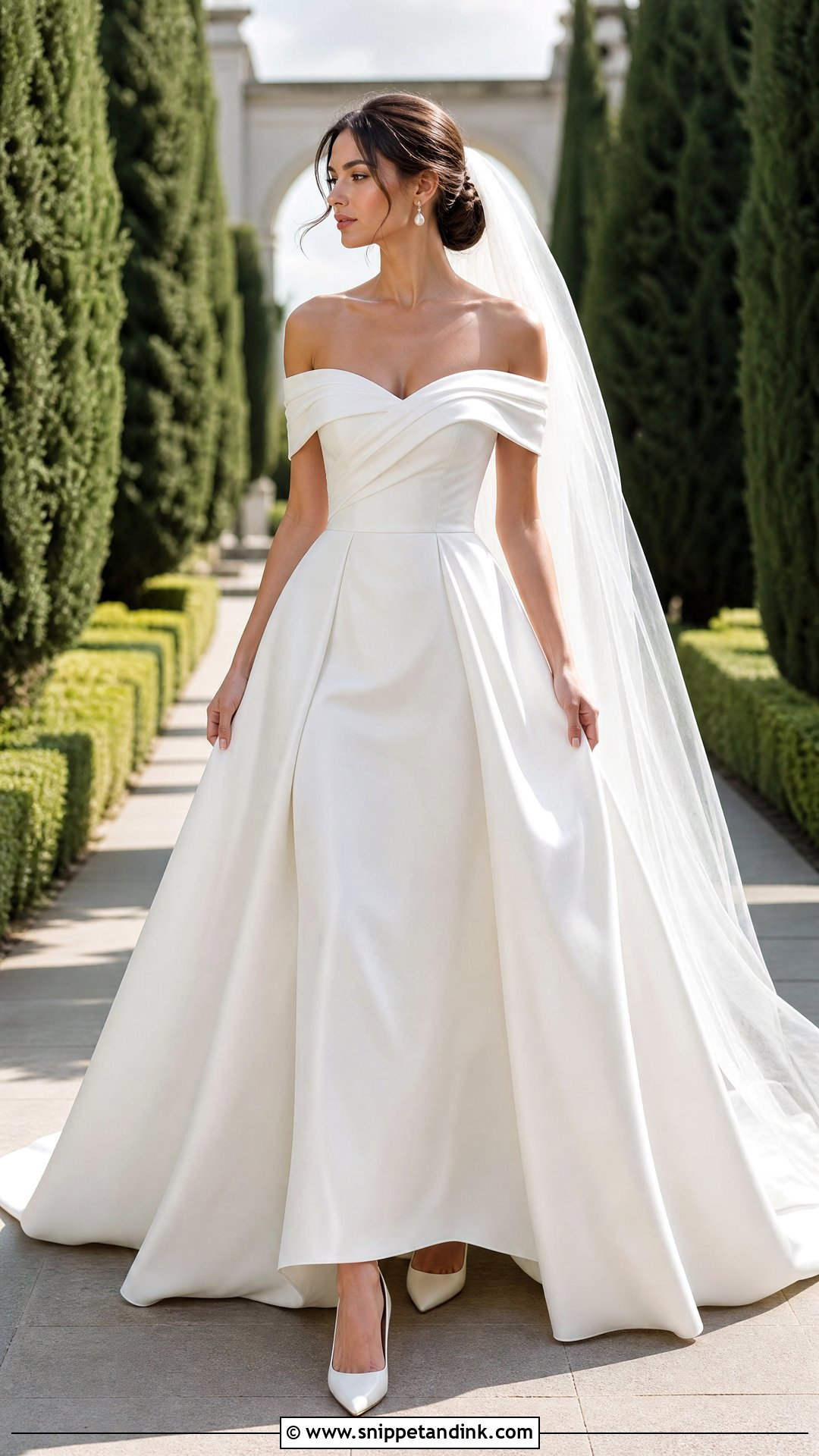 Off The Shoulder Long Wedding Dress - Snippet and Ink - 25 Long Wedding Dress Ideas