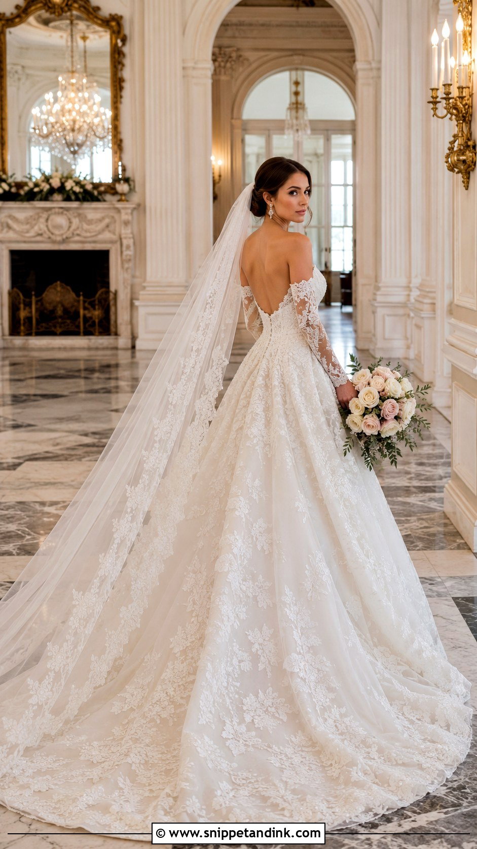 Off The Shoulder Low Back Lace Wedding Dress - Snippet and Ink - 20 Low Back Lace Wedding Dress Ideas