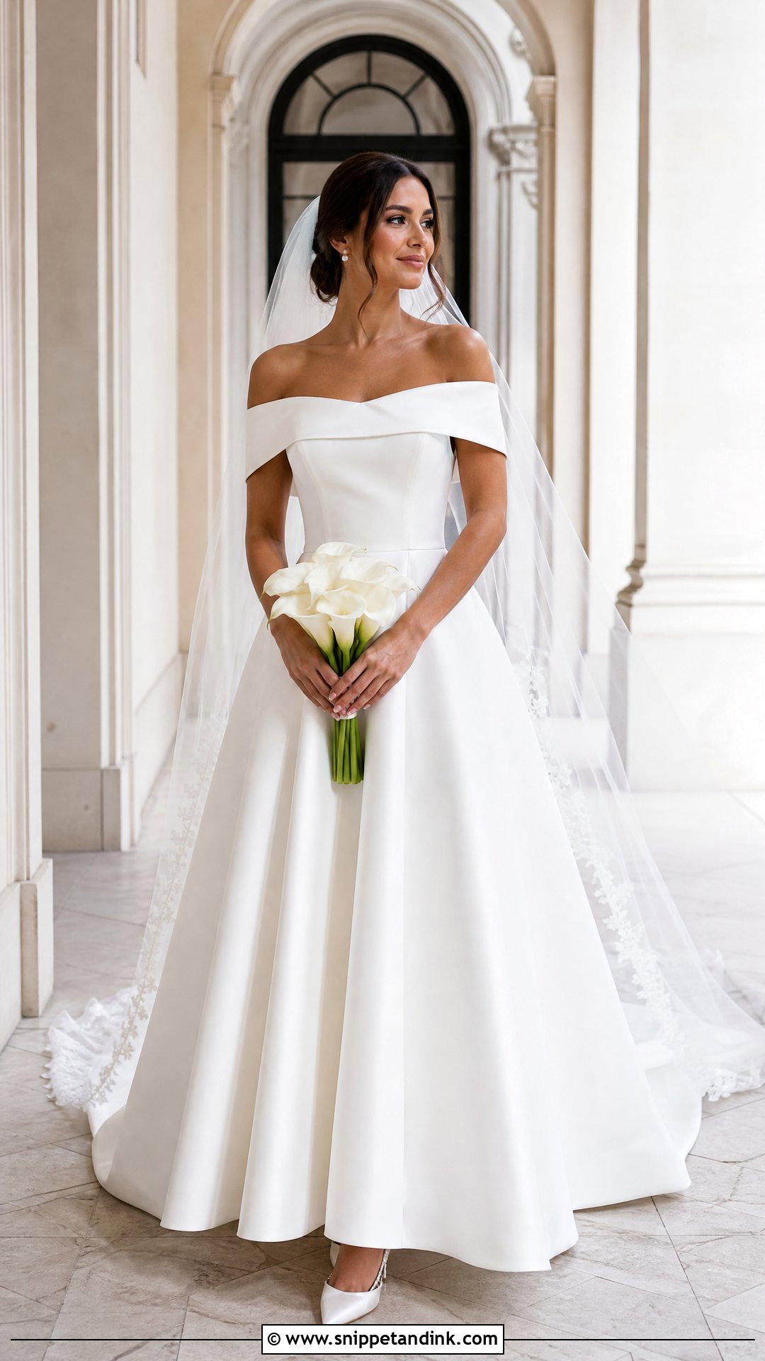 Off The Shoulder Mikado A Line Wedding Dress - Snippet and Ink - 25 Aline Wedding Dresses