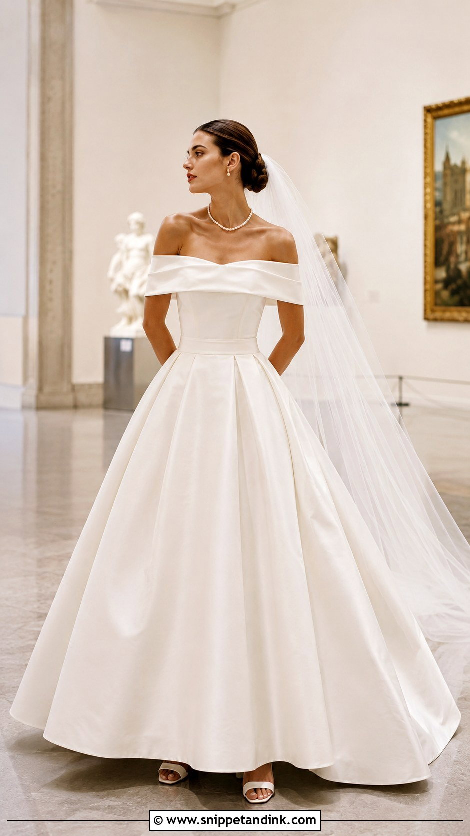 Off The Shoulder Mikado Flared Wedding Dress - Snippet and Ink - 20 Flared Wedding Dress Ideas