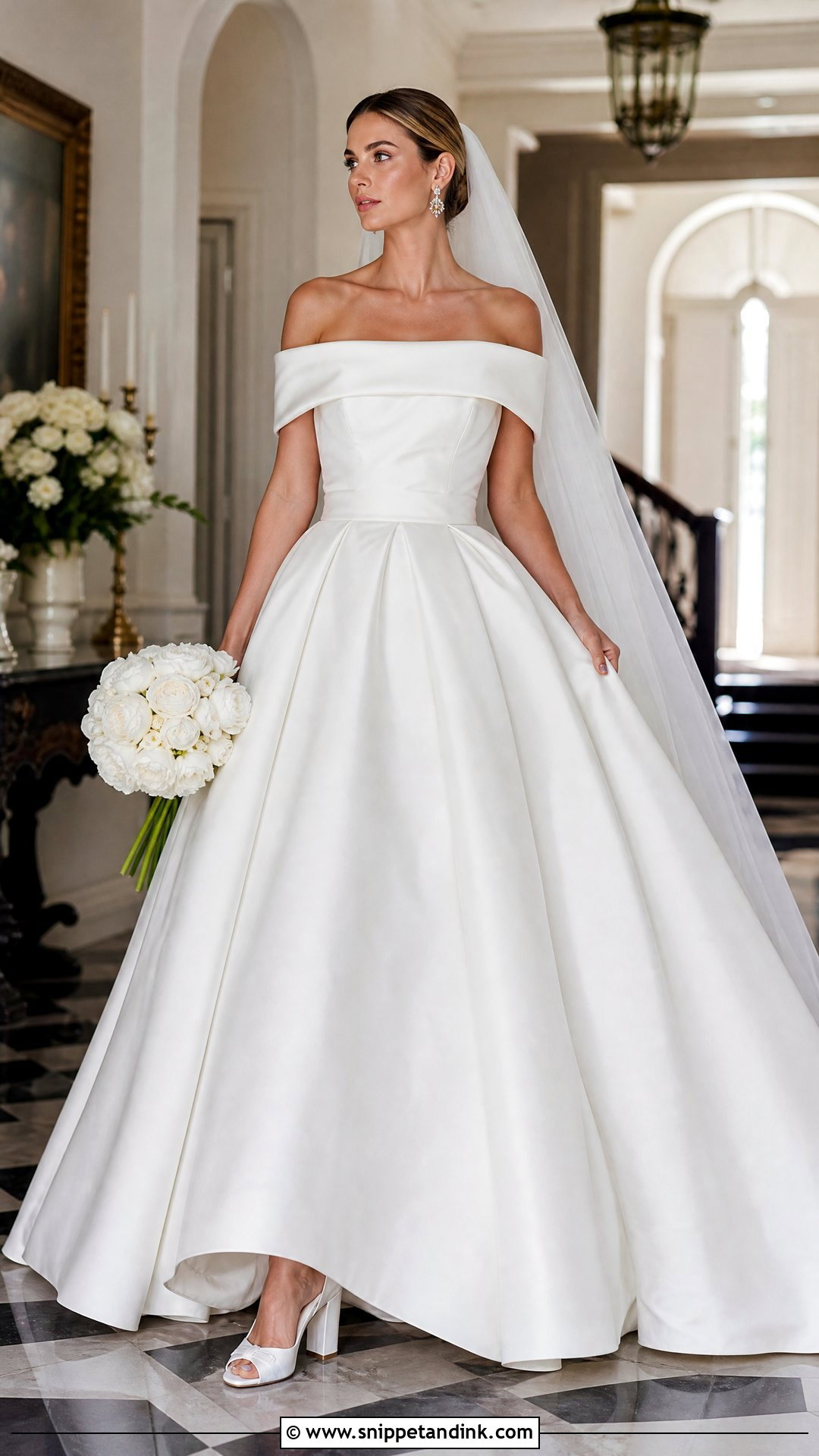 Off The Shoulder Mikado Wedding Dress - Snippet and Ink - 25 Luxurious Wedding Dress Ideas
