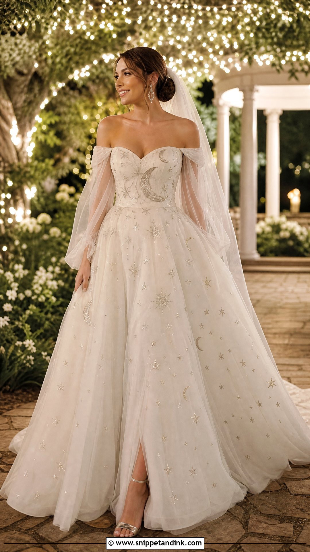 Off The Shoulder Moon Wedding Dress - Snippet and Ink - 20 Starry Wedding Dress Ideas